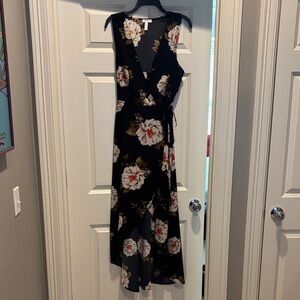 Leith Black Floral Asymmetrical Wrap Dress